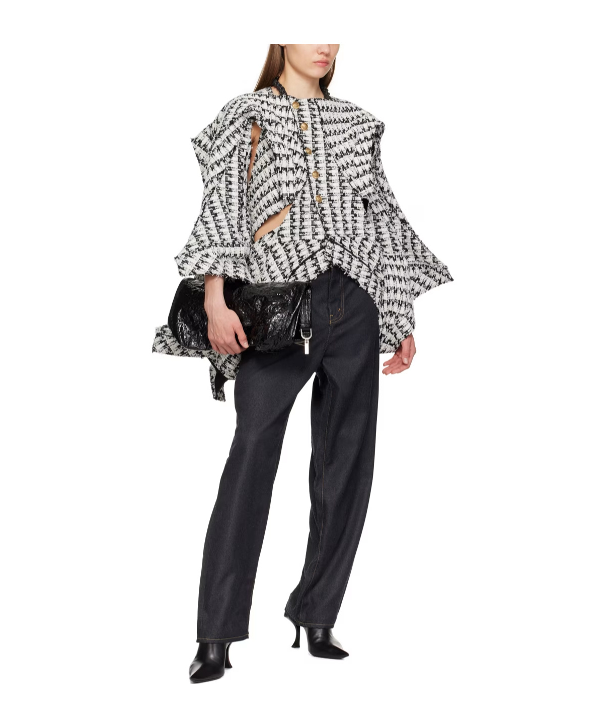 Shop Junya Watanabe Asymmetric Tweed Jacket In Black