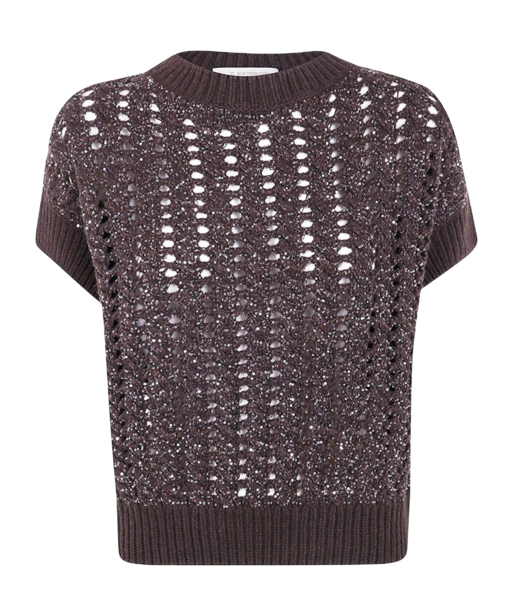 D Exterior Sequin-embellished Open-knit Sweater In Brown