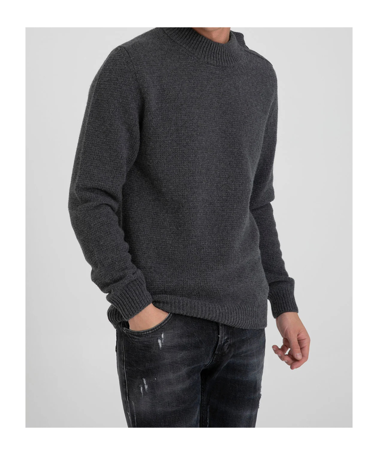 Dondup Stand Collar Wool Knitted Sweater In Black