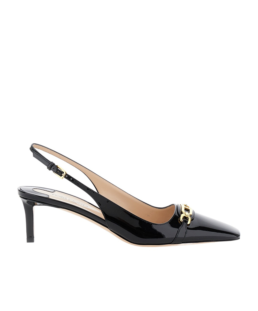 Tom Ford Black Slingback Pumps With T Logo Detail In Patent Leather Woman In Black