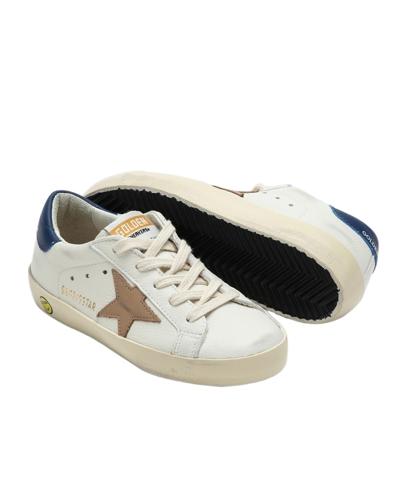 Golden Goose Junior Super-star In Nappa Leather With A Beige Star And Blue Heel Tab In Gray