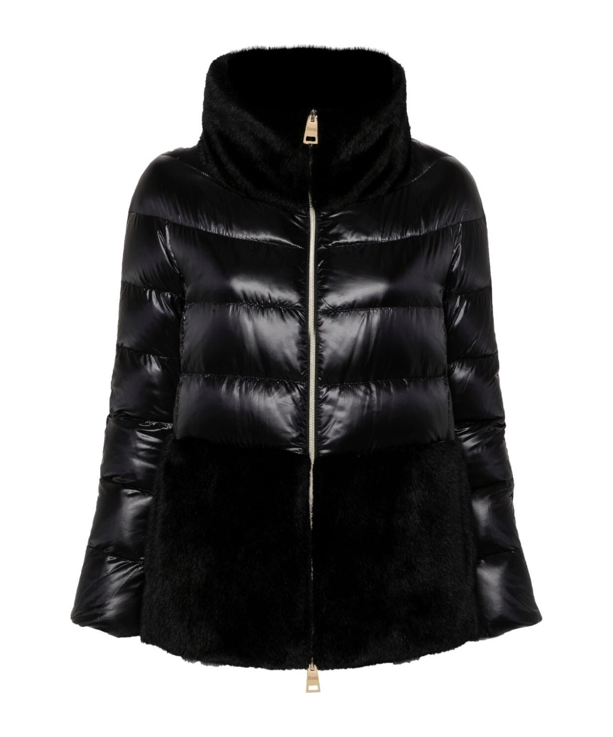 Herno Ultralight Nylon And Lady Alternative Fur Cape Clothing In Black
