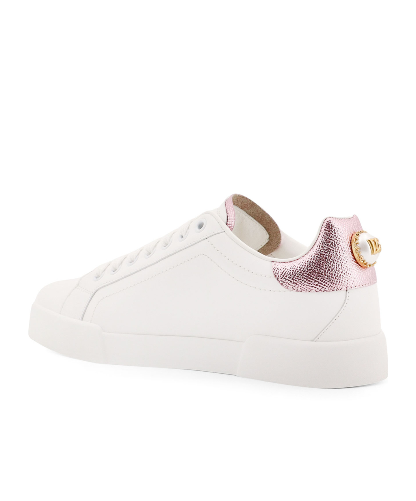 Dolce & Gabbana Portofino Leather Low-top Sneakers With Lateral Lettering Logo In White