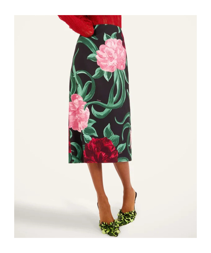 La Doublej Floral Midi Skirt In Black