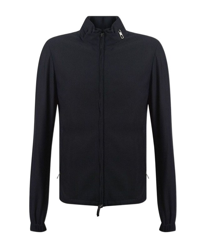 Giorgio Armani Long-sleeved Stand-collar Casual Jacket In Black