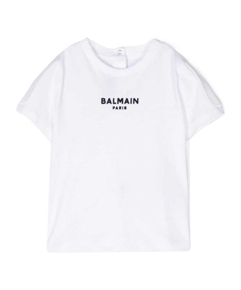 Balmain Flocked-logo Cotton T-shirt In White