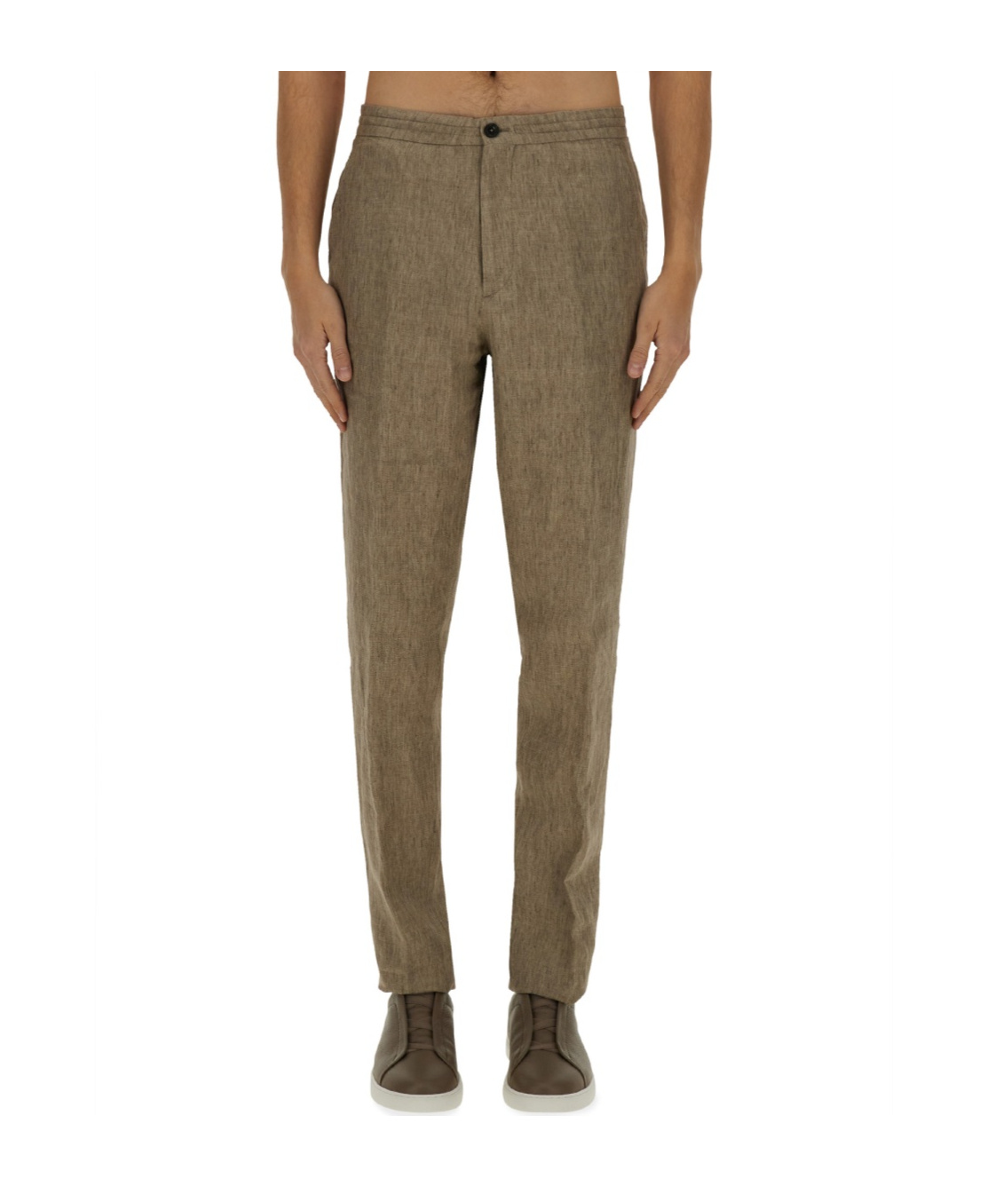 Zegna Linen Jogger Pants In Brown