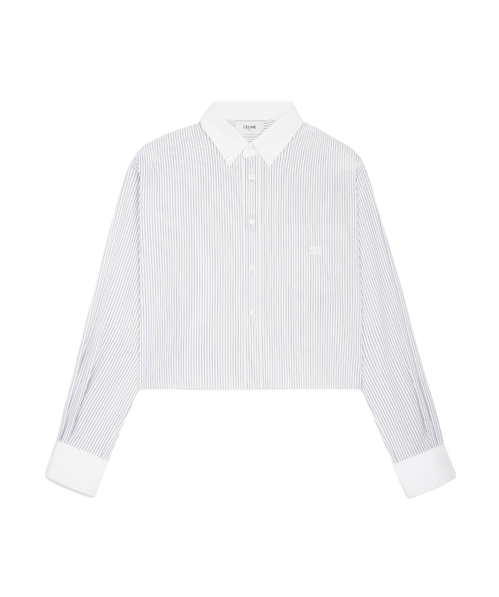 Celine Women Cropped Cotton Shirt With Striped Motif In White