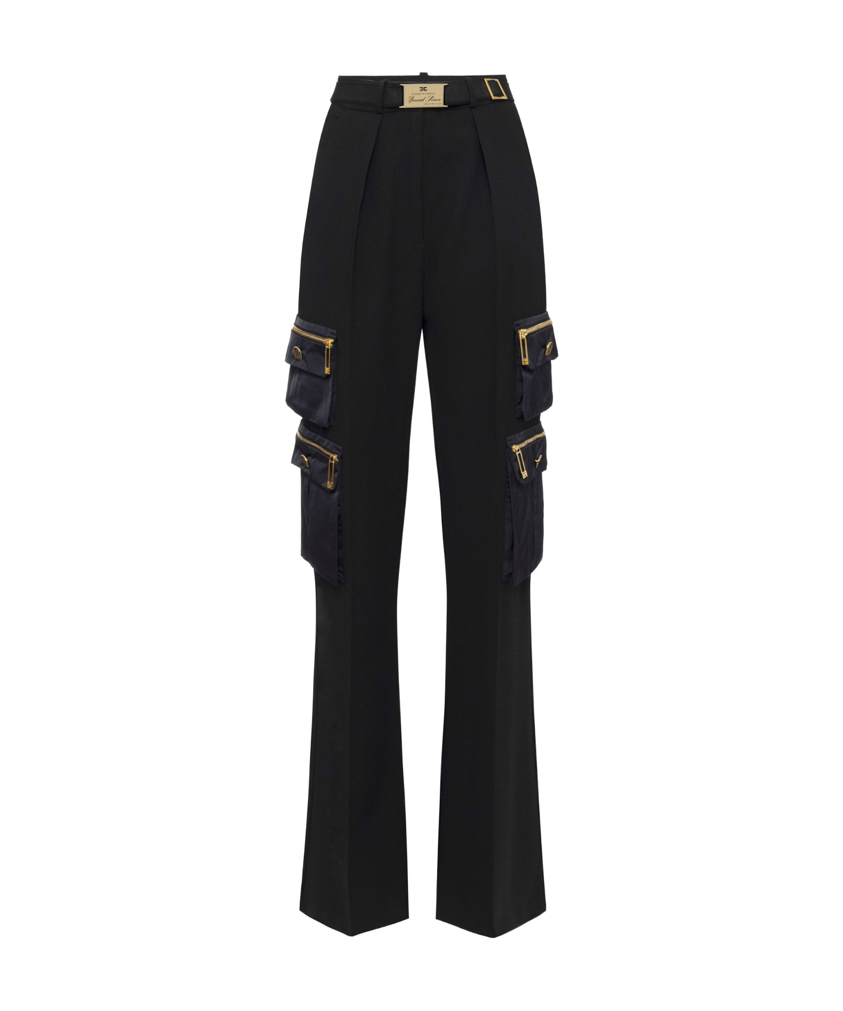 Elisabetta Franchi Black Cargo Trousers With Belt In Black