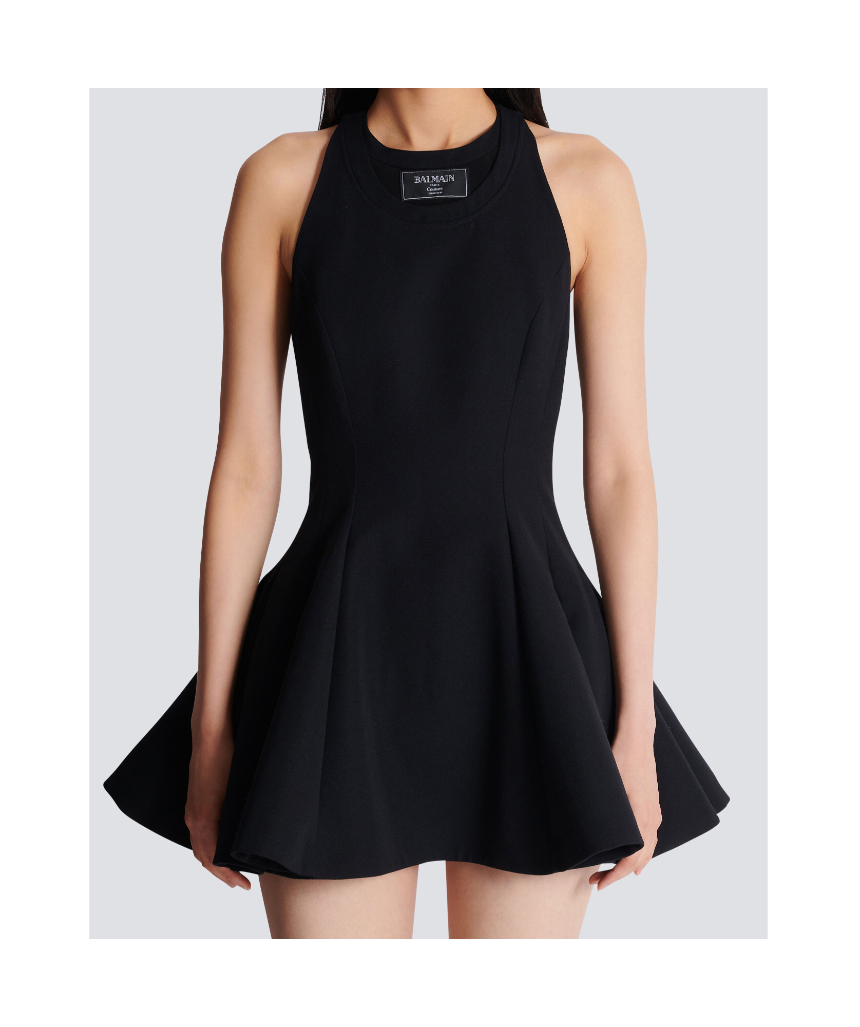Balmain Flared Pleated Grain De Poudre Dress In Black