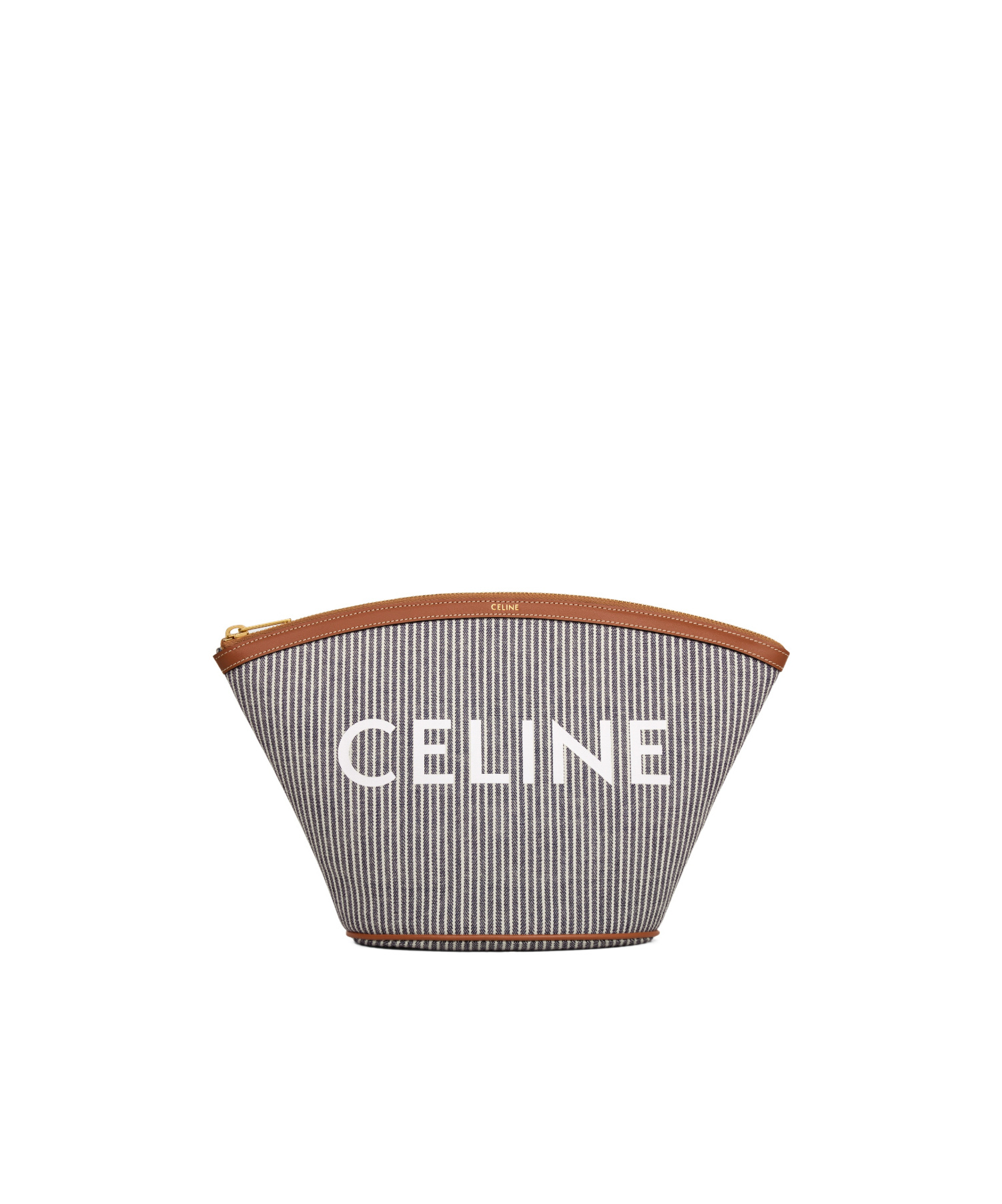 Celine Pouch Couffin In Striped Textile And Calfskin In Blue