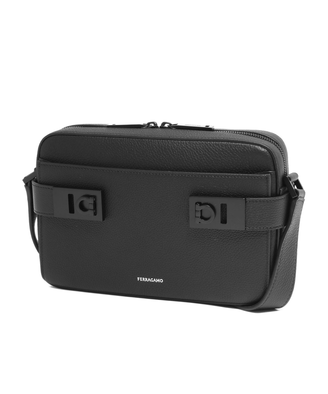 Ferragamo Twins Leather Crossbody Bag In Black
