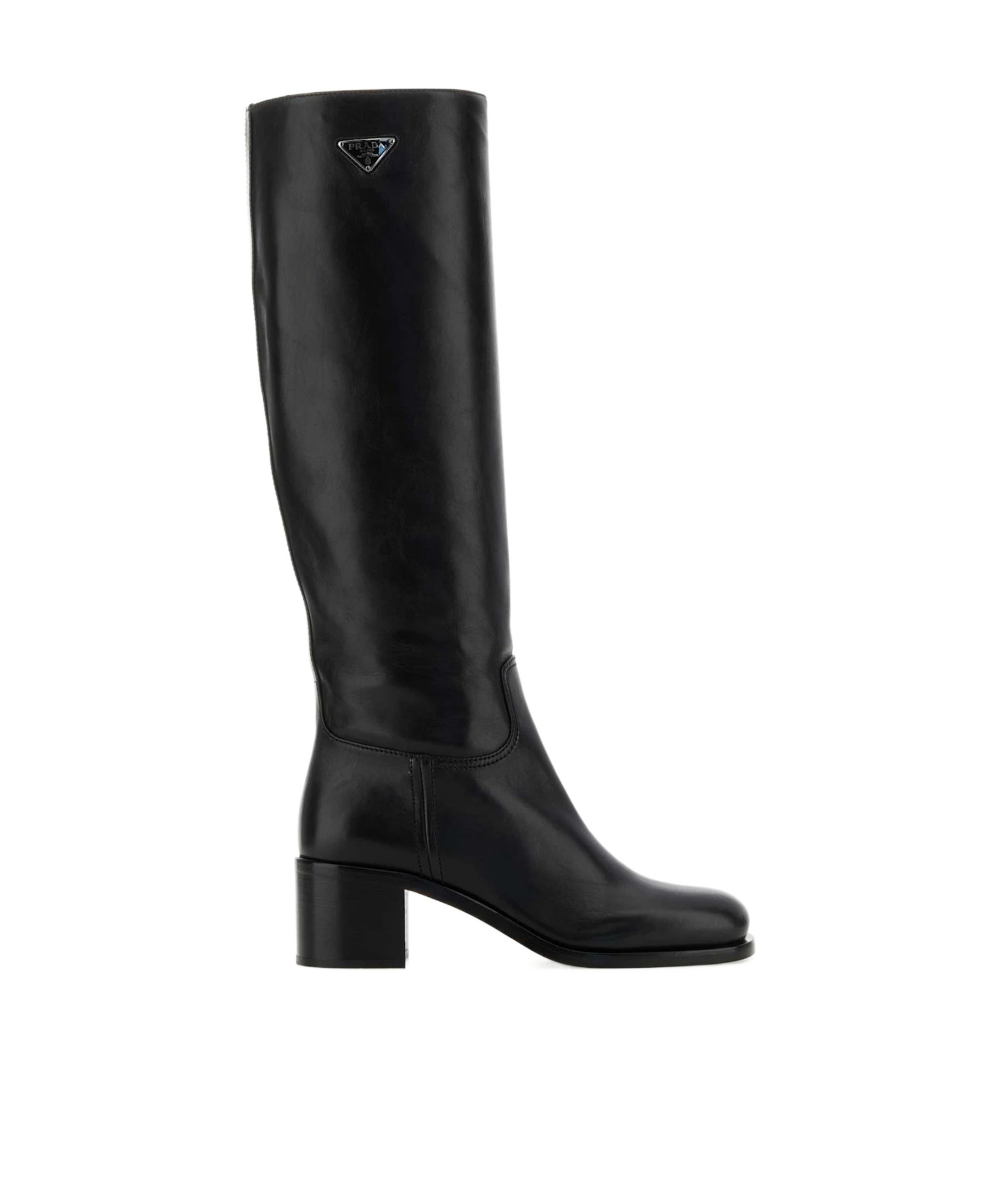 Prada Logo Thigh-high Boots In Black