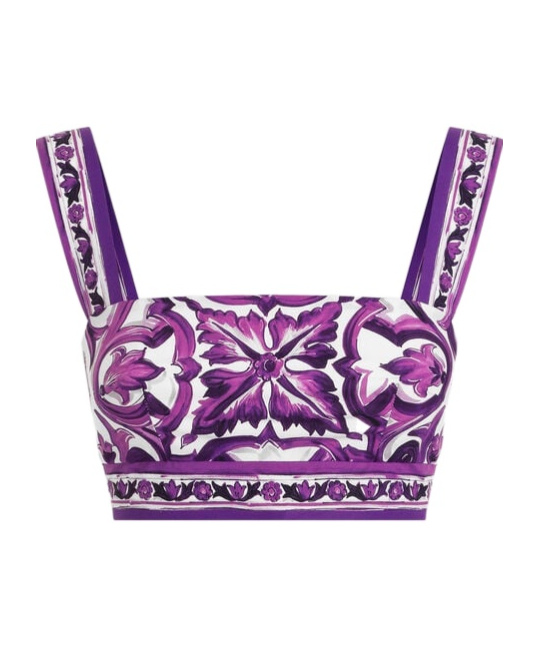 Dolce & Gabbana Cropped Printed Cotton-twill Top