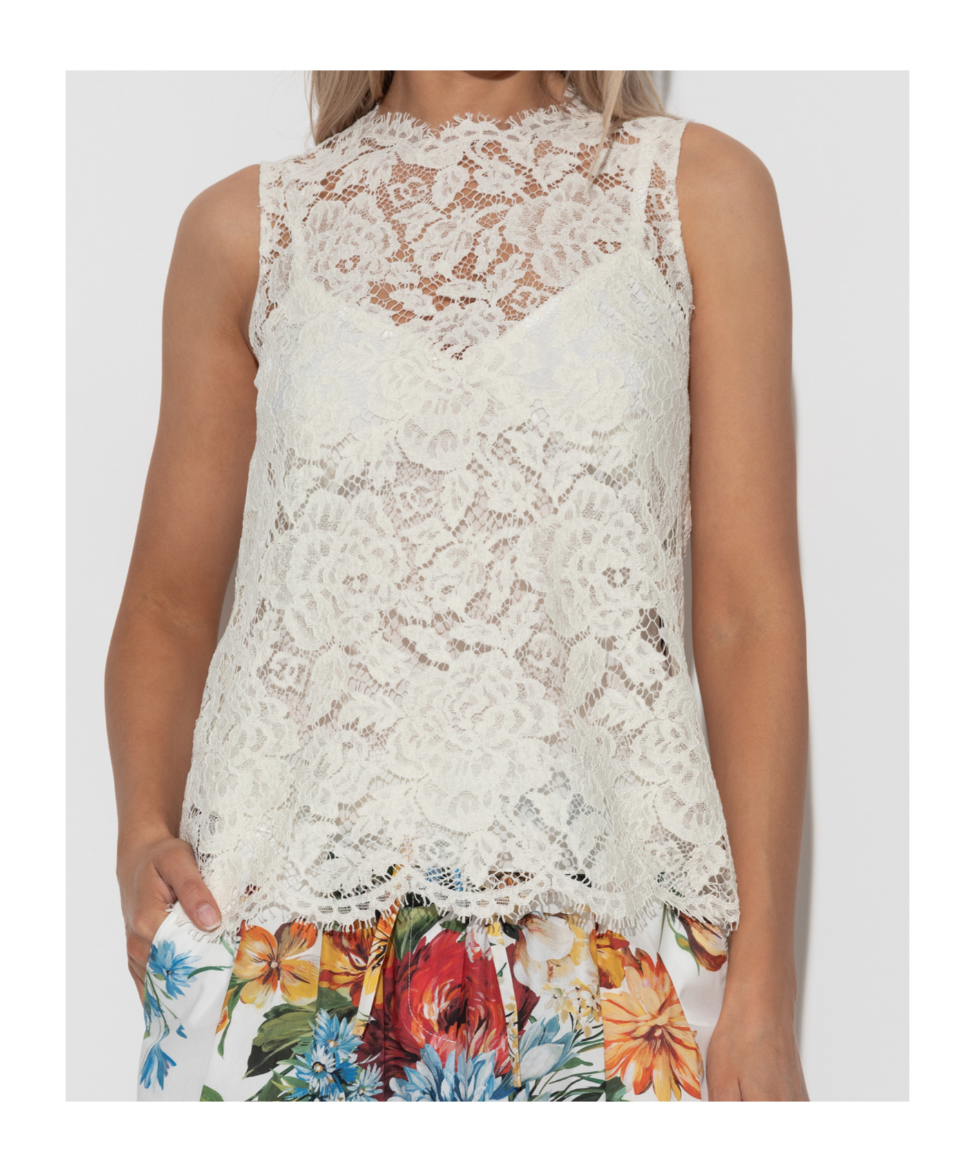 Dolce & Gabbana Women's Floral Lace Sleeveless Top In Neutral