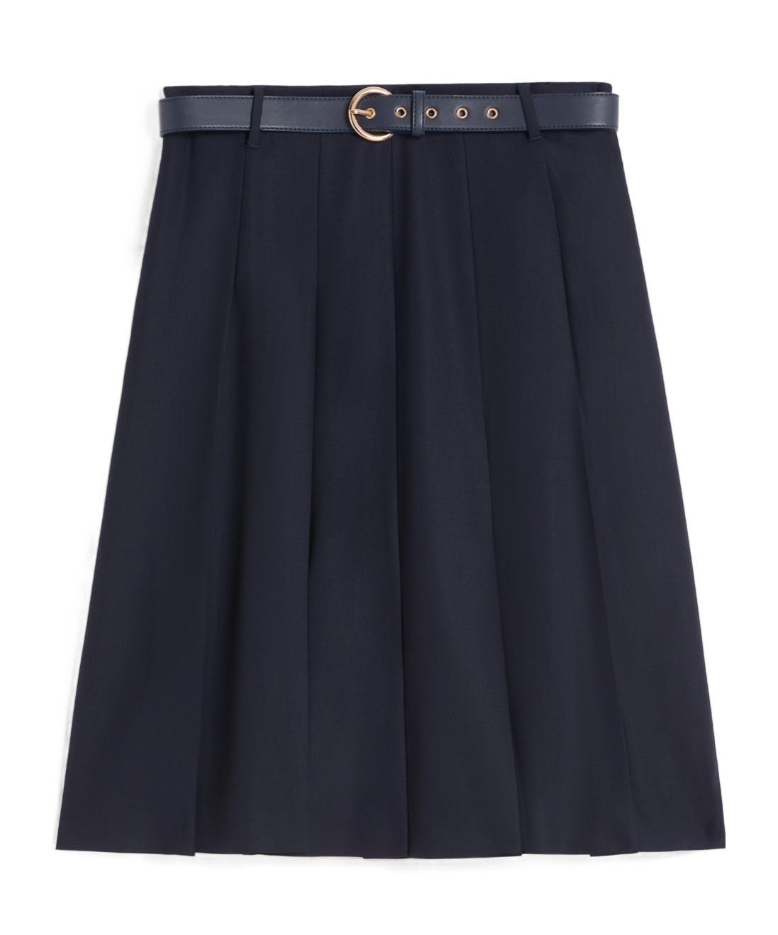 Max Mara Studio Belted Pleated Midi Skirt In Blue