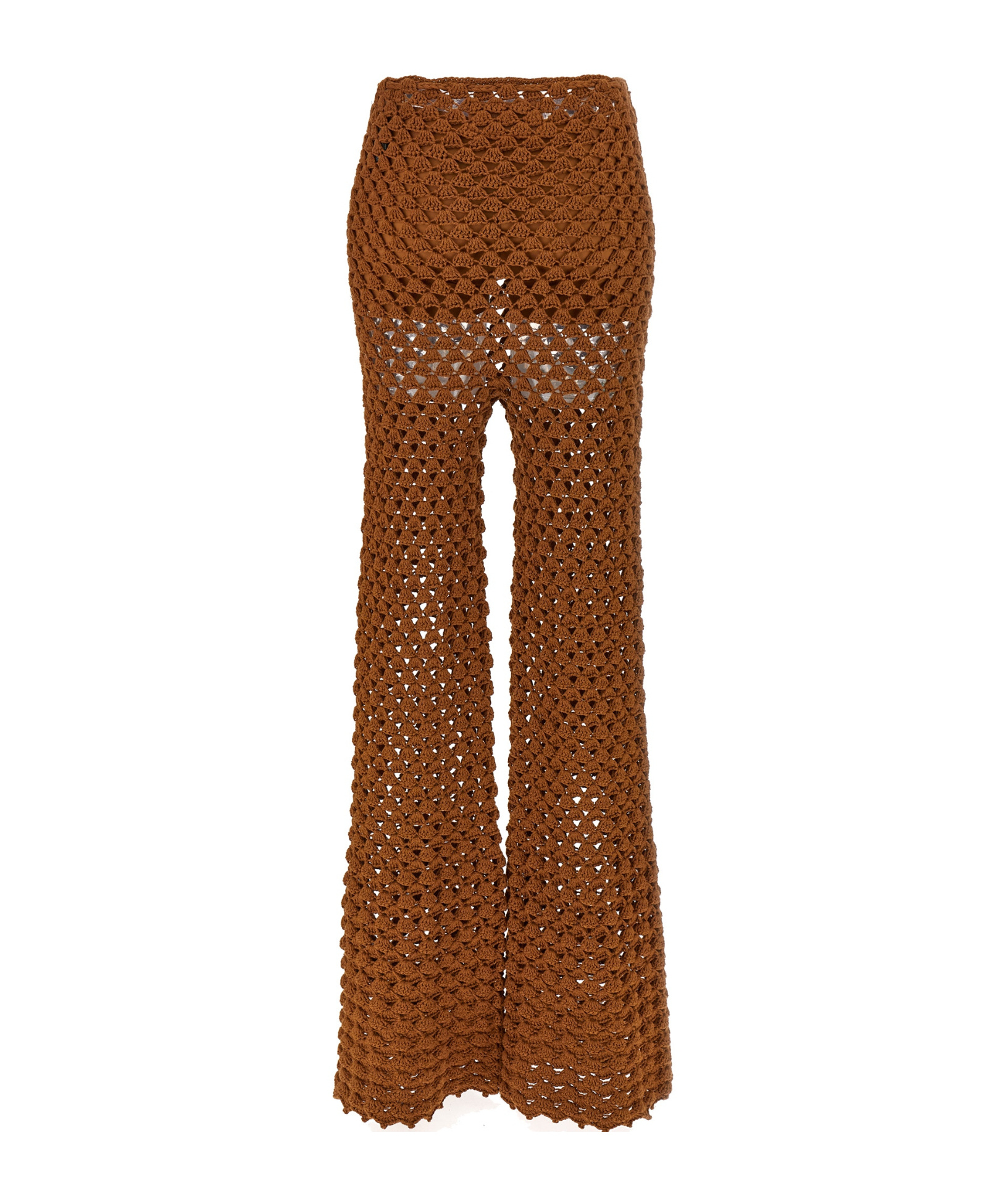 Ermanno Scervino Flared Leg Sheer Crochet Trousers In Brown