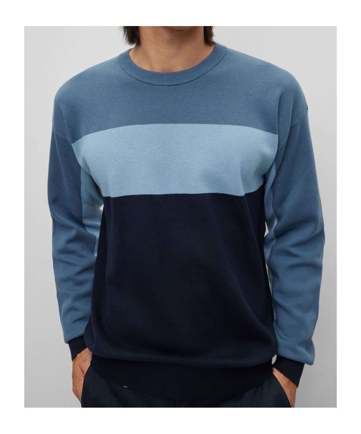 Hugo Boss Colour-block Knitted Sweater In Blue