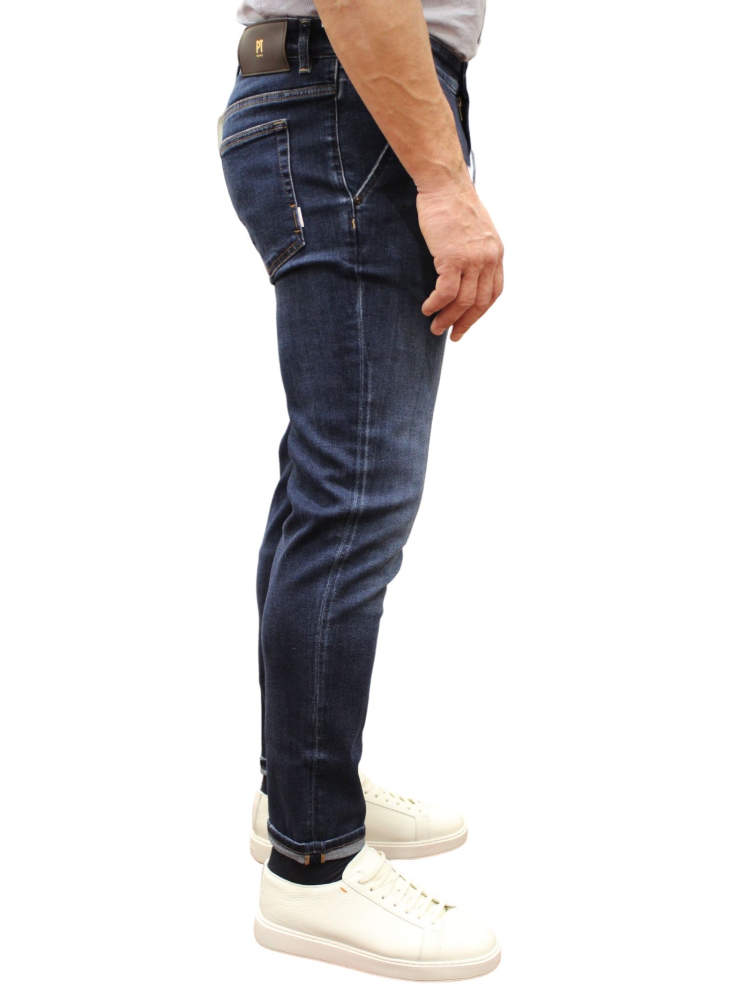Pt01 Denim Trousers With Belt Loops In Blue