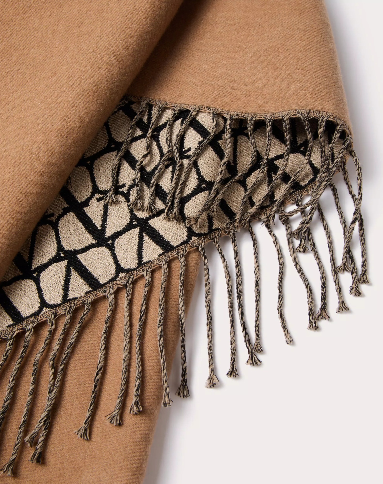 Valentino Asymmetrical Wool Poncho With Fringed Edge In Nude