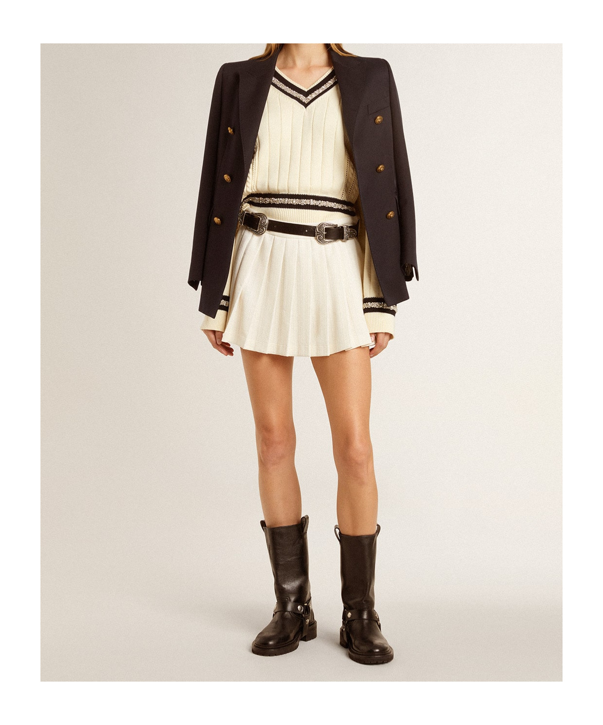 Golden Goose Cropped Sweater With Woven Pattern In Nude