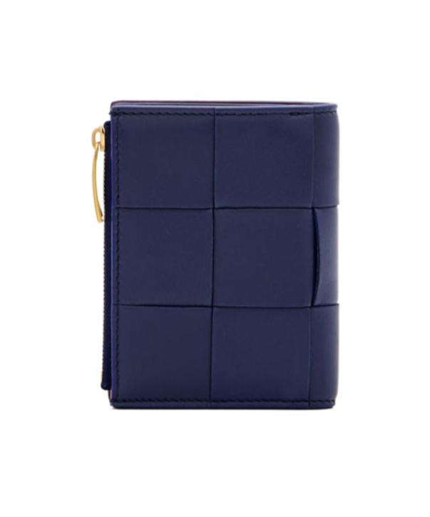 Bottega Veneta Small Bi-fold Bicolor Leather Wallet In Blue