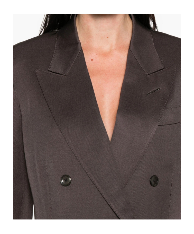 Tom Ford Silk And Wool Twill Double Breasted Jacket In Brown