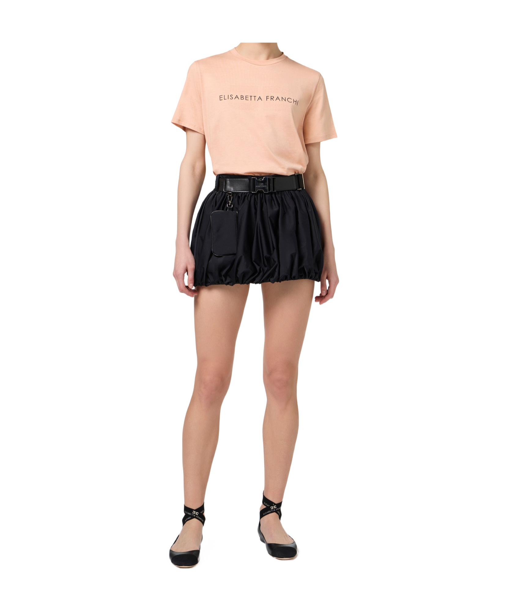 Elisabetta Franchi Rhinestone Logo Jersey T-shirt In Pink