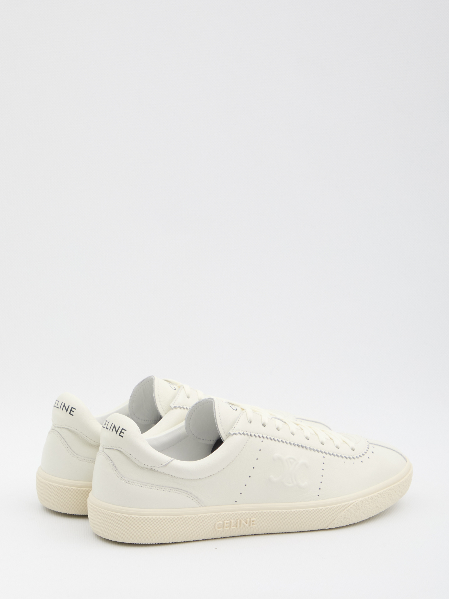 Celine Low Lace-up Sneakers With Triomphe In White