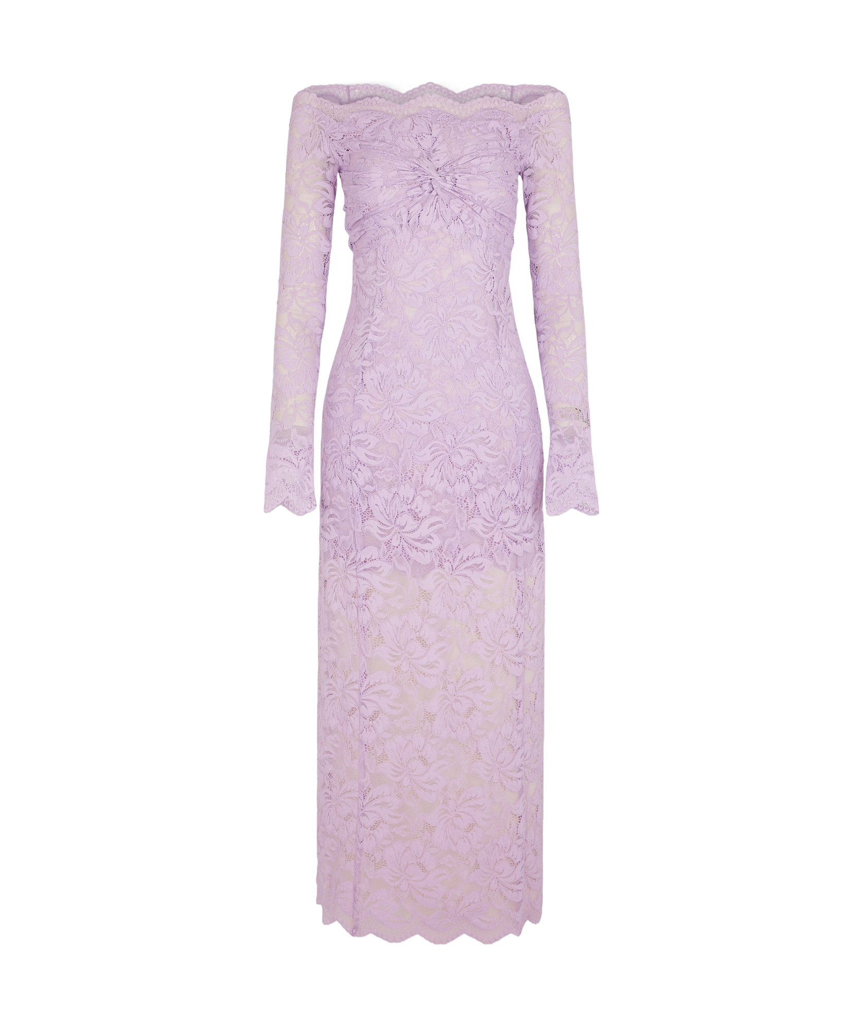 Rabanne Womens French Lavander Off-shoulder Long-sleeves Lace Midi Dress In Purple