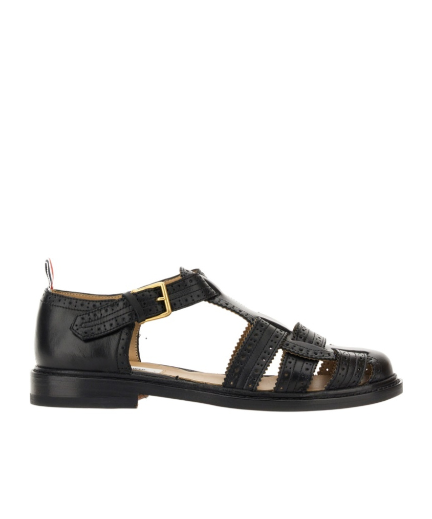 Thom Browne Brogue Leather Fisherman Sandals In Black