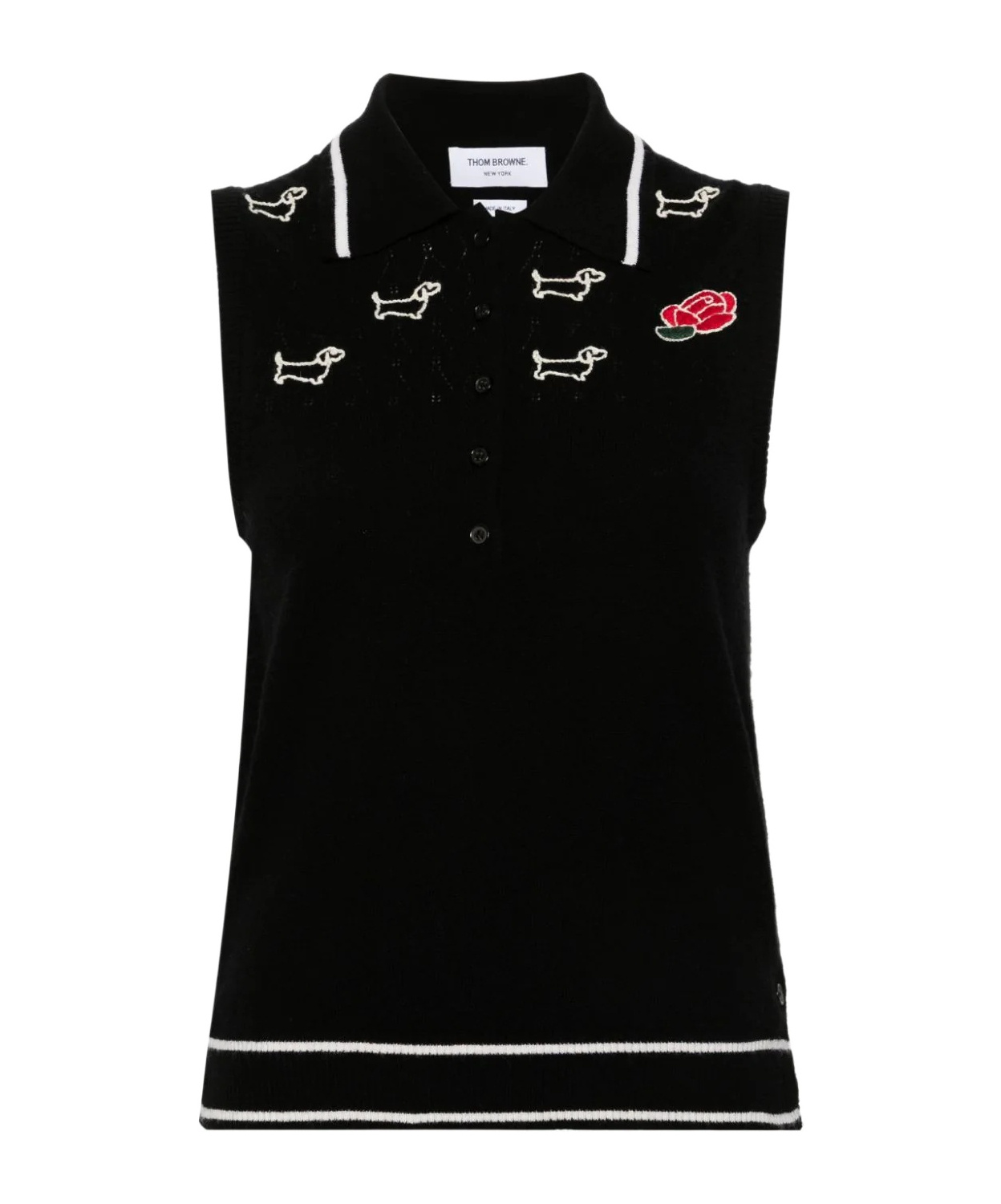 Shop Thom Browne Hector-embroidered Virgin Wool Top In Black