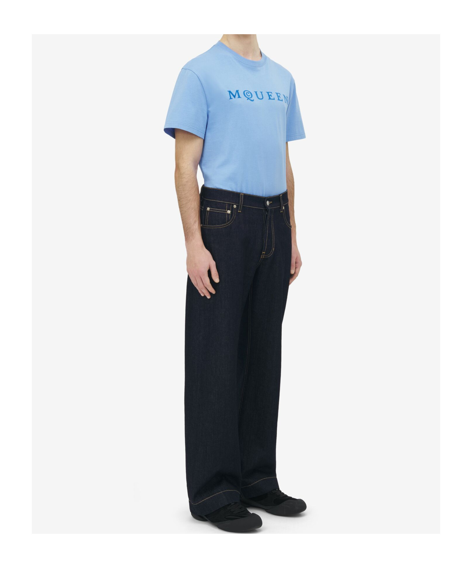 Alexander Mcqueen Wide Leg Denim Contrast Stitching In Blue