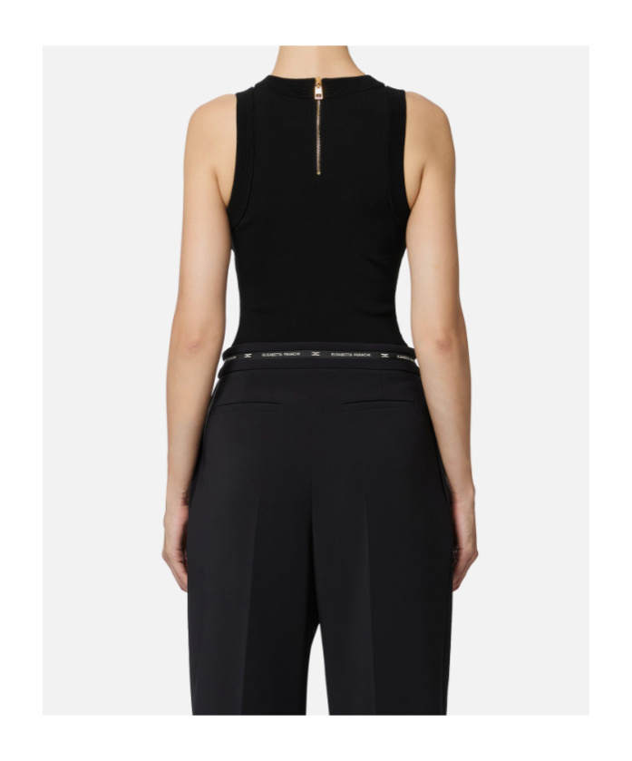 Elisabetta Franchi Viscose Knit Bodysuit With Jewel Cufflinks In Black