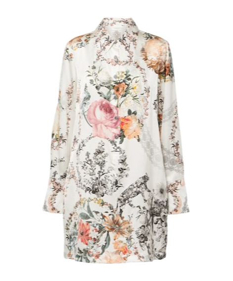 Camilla Floral Silk Satin Shirt Dress In White