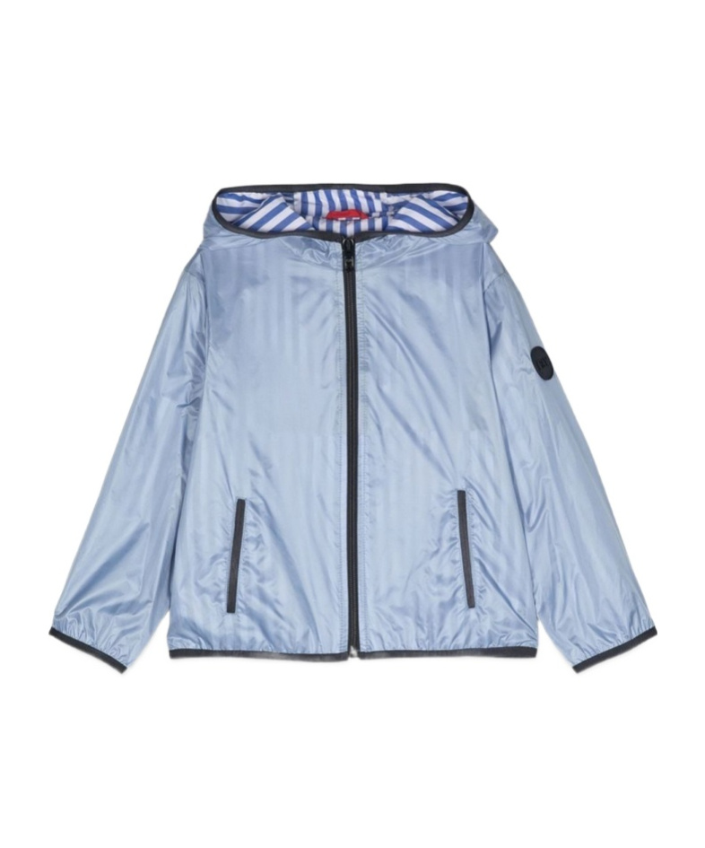 Fay Striped Zip-up Hooded Jacket In Blue