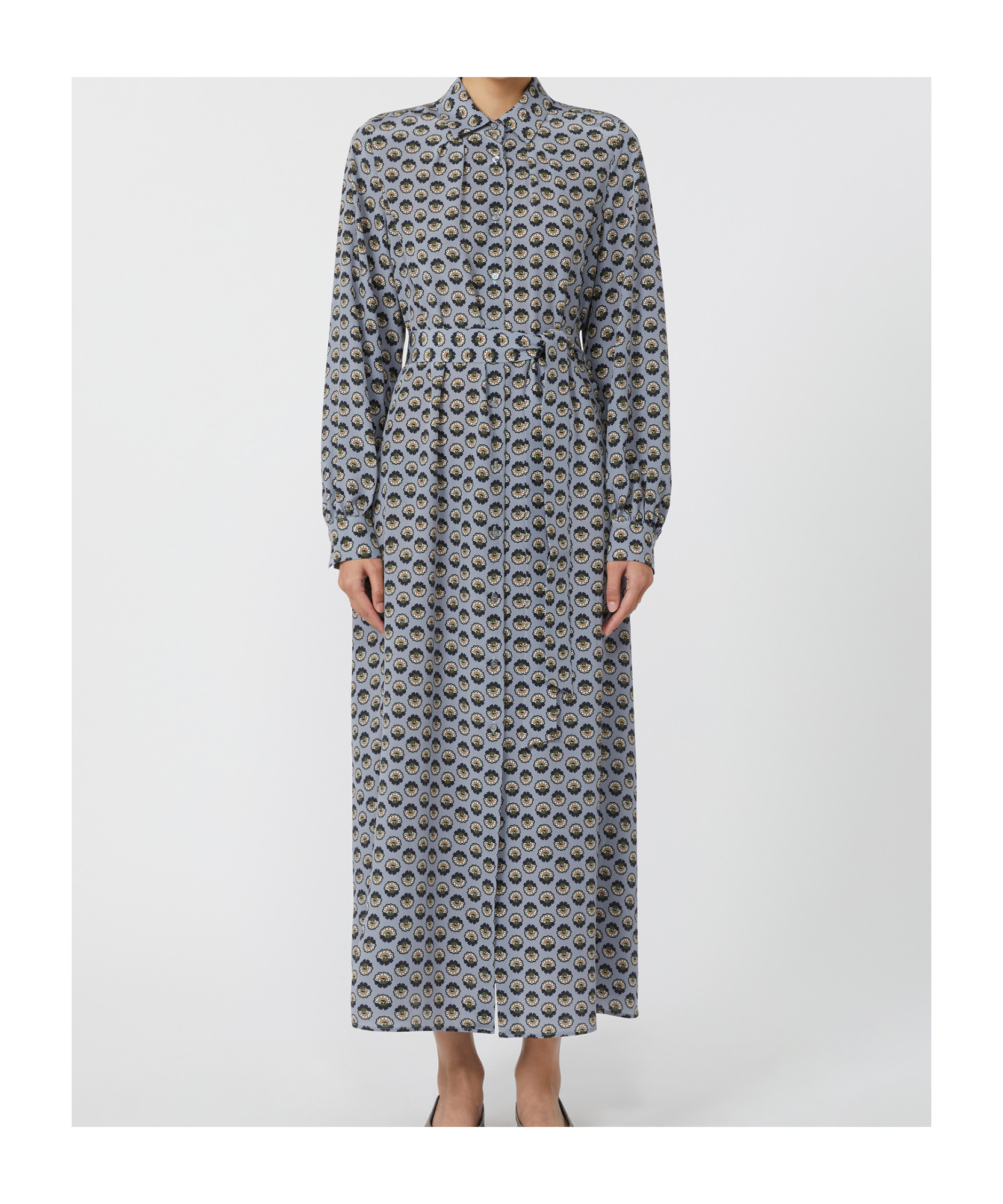 Weekend Max Mara Printed Silk Maxi Shirt Dress In Gold
