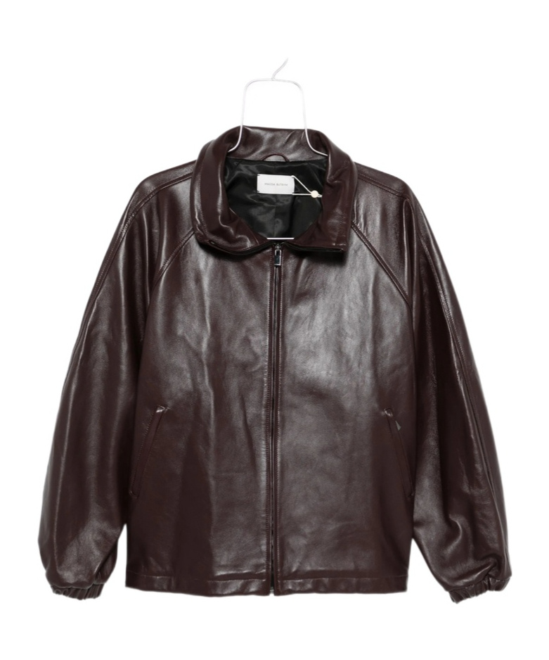 Magda Butrym Leather Jacket Elasticated Cuffs In Brown