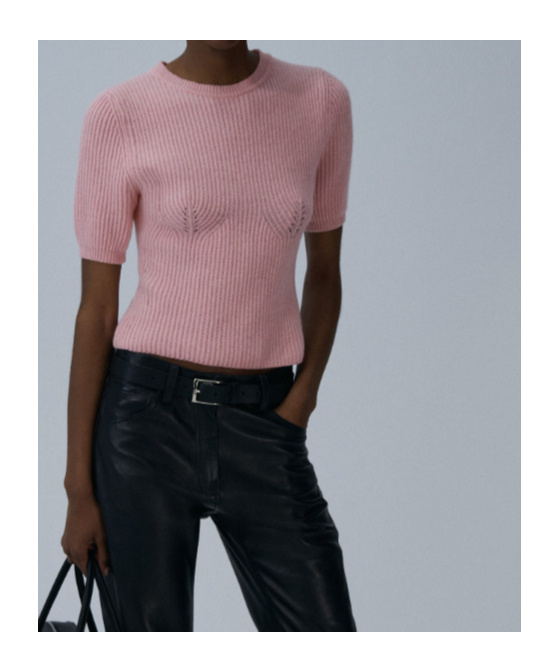 Magda Butrym Short Sleeved Ribbed Knitwear Top In Pink