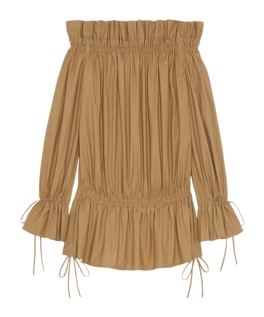 Saint Laurent Cotton Pleated Dress In Brown