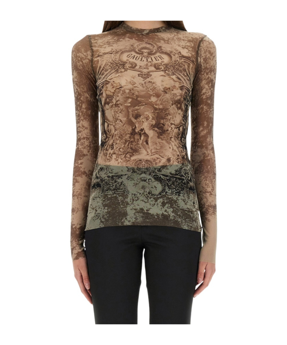 Jean Paul Gaultier Sheer Medallion Print Slim Fit Top