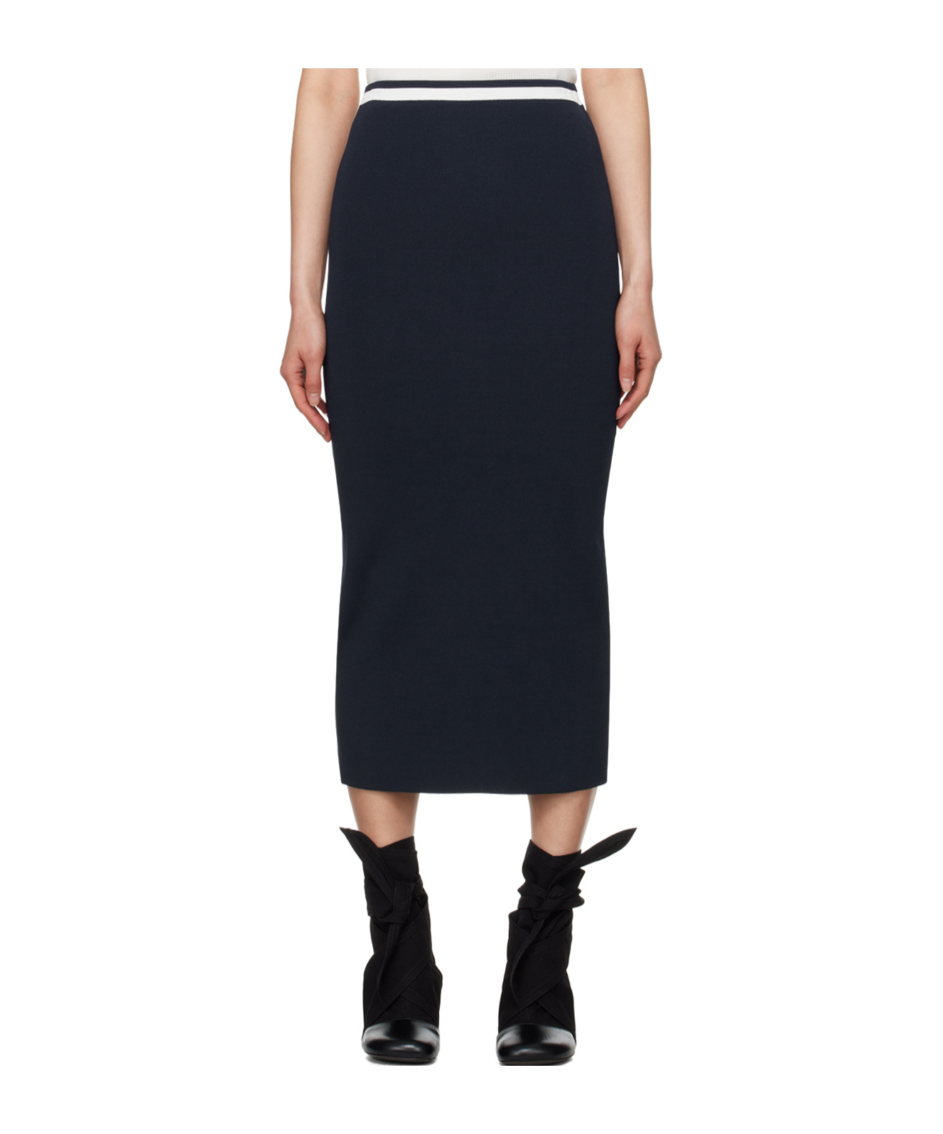 Staud Karina Striped Knitted Midi Skirt In Black