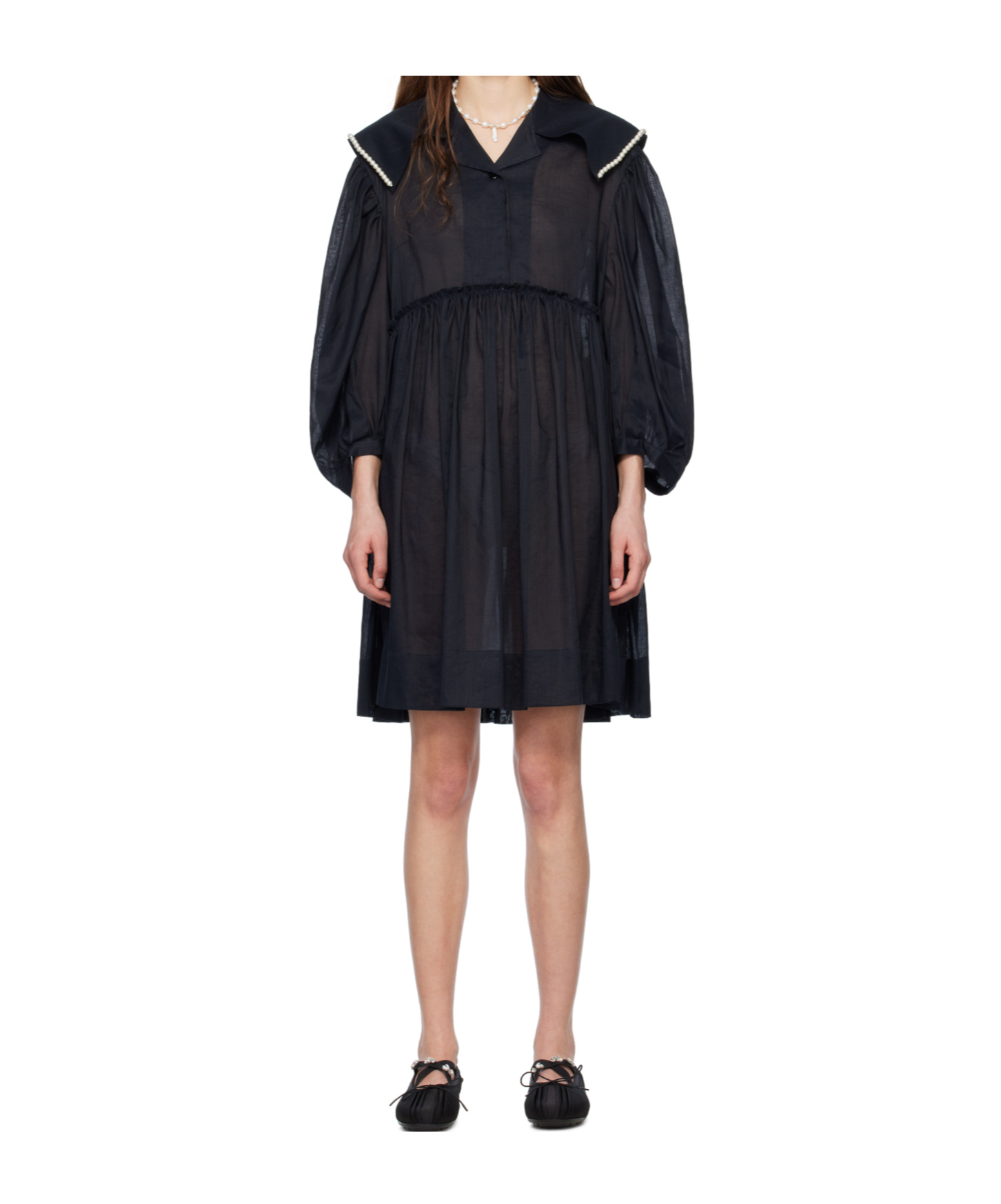 Simone Rocha Beaded Sailor Collar Dress In Black