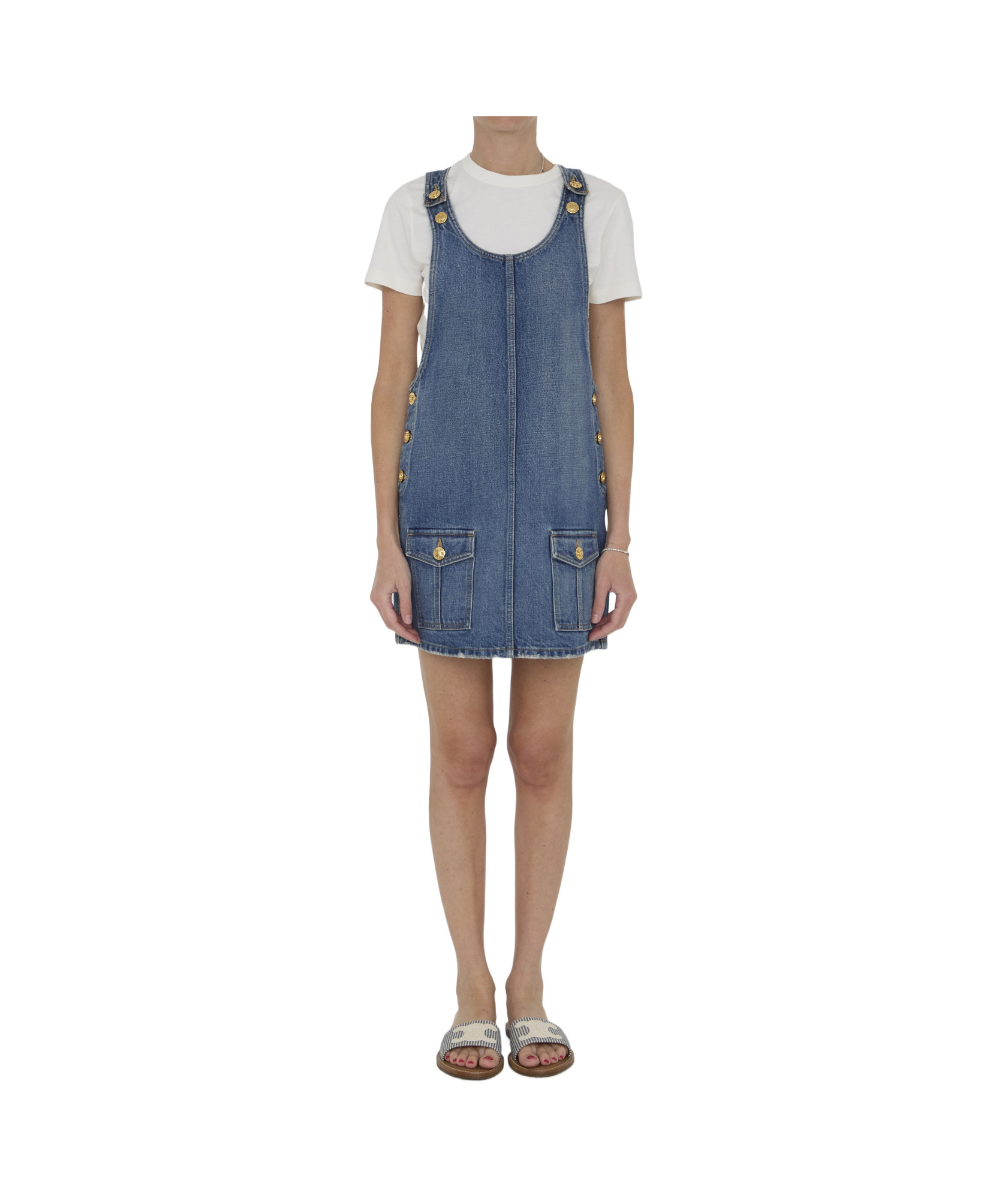 Celine Denim Mini Jumpsuit In Blue