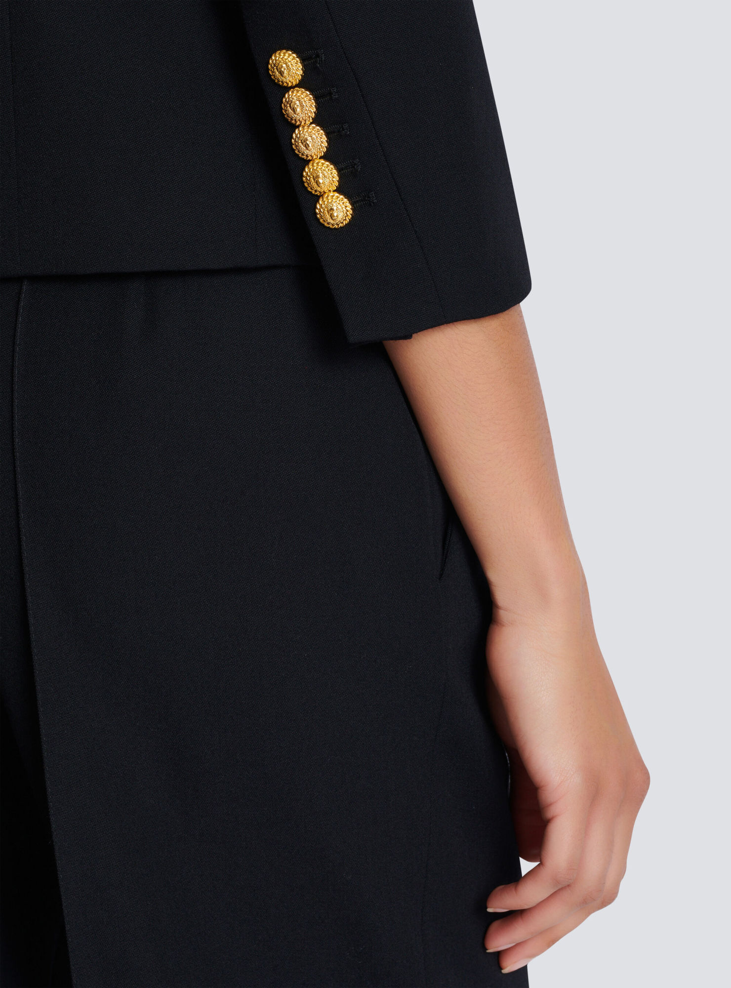 Shop Balmain Cropped Grain De Poudre Jacket With Structured Shoulders In Black