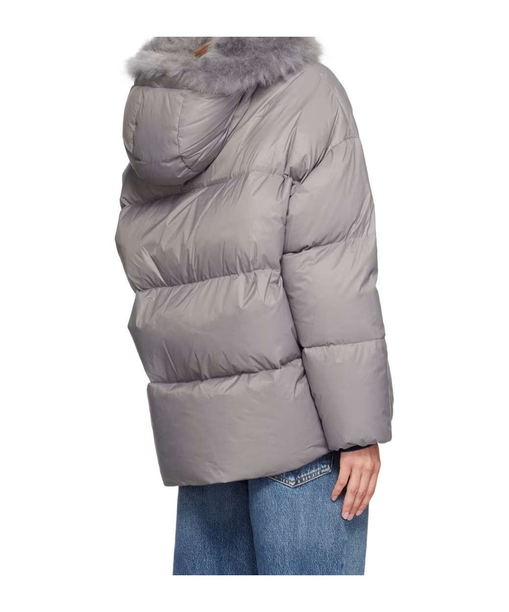 Yves Salomon Gray Hooded Down Jacket In Gray
