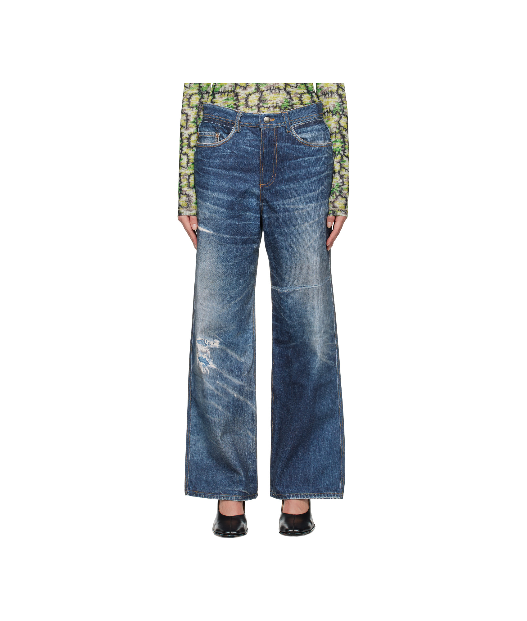 Andersson Bell Unisex Trompe L'oeil Printed Denim Pants In Blue