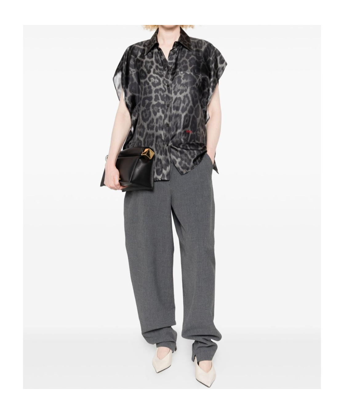 Stella Mccartney Leopard-print Sleeveless Blouse In Gray