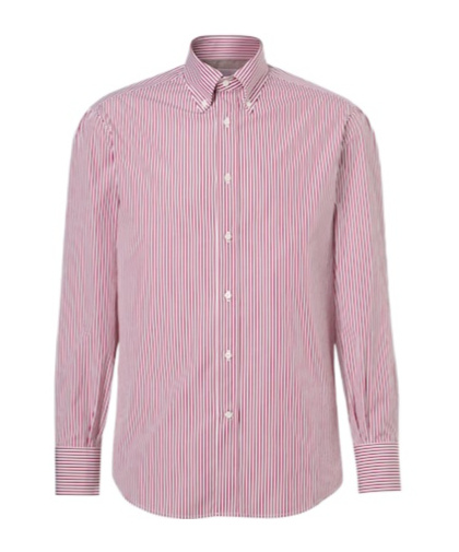 Brunello Cucinelli Striped Cotton Poplin Shirt In Pink