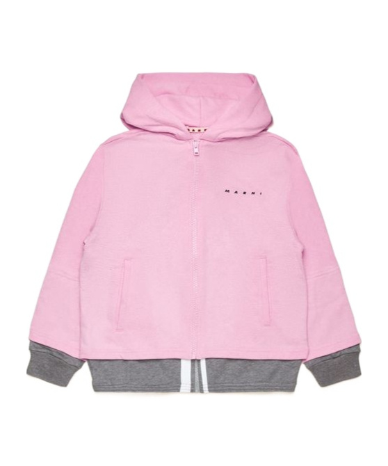 Shop Marni Logo-print Cotton Zip-up Hoodie In Pink